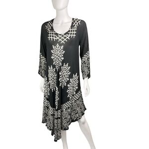 Jessica Taylor Dress Womens 1X‎ Black White Print Boho Casual Flowy